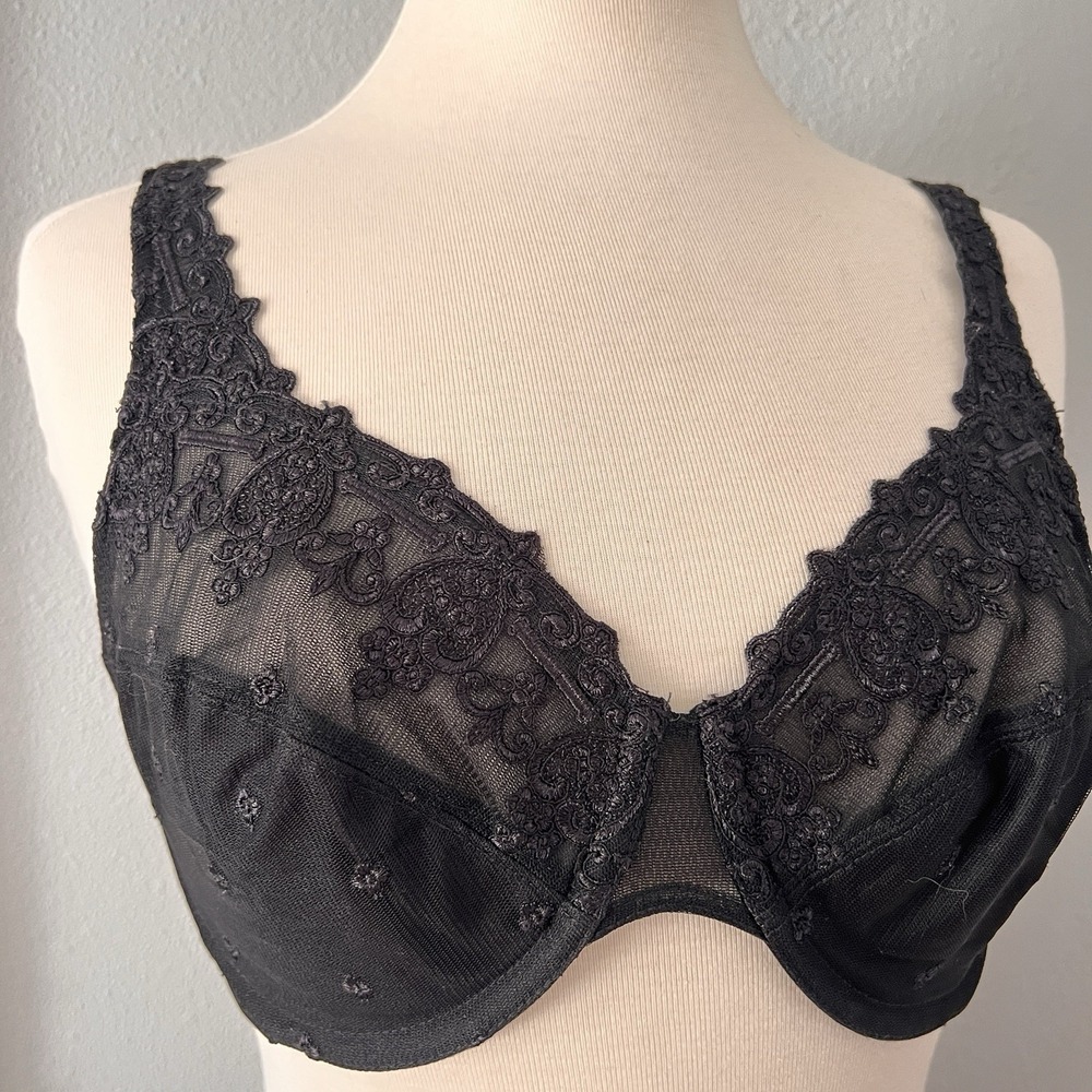 Vintage BALI 3573 Lace sz 36C Floral Embroidered unlined Bra Black Sheer Desire